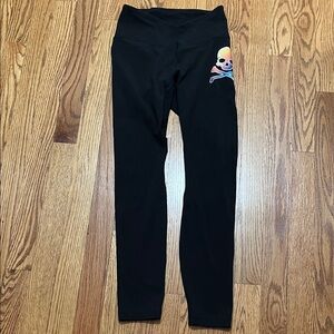 EUC Lululemon x SoulCycle Align V-Waist Pants in black with a rainbow skull logo